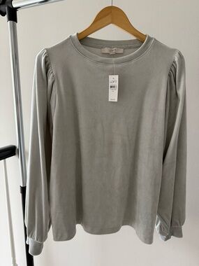 🔴 Spring Red Dot Flash Sale LOFT Women's Light Gray Puff-Sleeve Long Sleeve Top